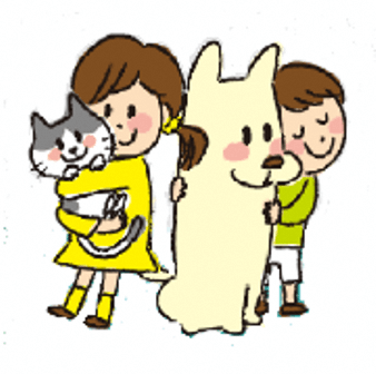 イラスト：犬猫を抱く男の子と女の子